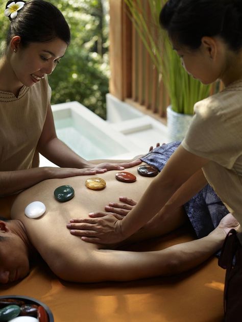 Have you ever heard about Chakra Crystal? It's a synchronised massage with two therapists work in harmony using alternating massage strokes. This holistic experience is enhanced with warm crystals that deeply relax and balance the chakras. #TheSpa #FSKohSamui Crystal Spa, Chakra Massage, Holistic Spa, Crystal Massage, Visit Thailand, Travel Thailand, Thailand Bangkok, Thai Massage, Crystal Therapy