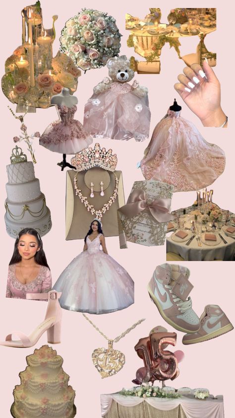 Pink Quince Theme, Debutante Party, Rose Gold Quinceanera Dresses, Sweet 15 Party Ideas Quinceanera, Quince Themes, Sweet 15 Party Ideas, Quinceanera Pink, Mexican Quinceanera Dresses, Quinceanera Dresses Gold