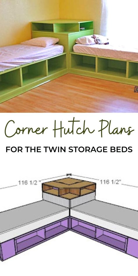 L Shaped Twin Beds, Corner Twin Beds, Diy Twin Bed Frame, L Shaped Beds, Diy Twin Bed, Diy Kids Bed, Twin Storage, Twin Storage Bed, Corner Bed