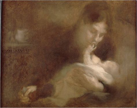 1897  an example of the early works of Picasso. Eugene Carriere, Mother And Child Painting, Breastfeeding Art, Mother Painting, Holding A Baby, Birth Art, Artist Birthday, Monochrome Painting, Bo Bartlett