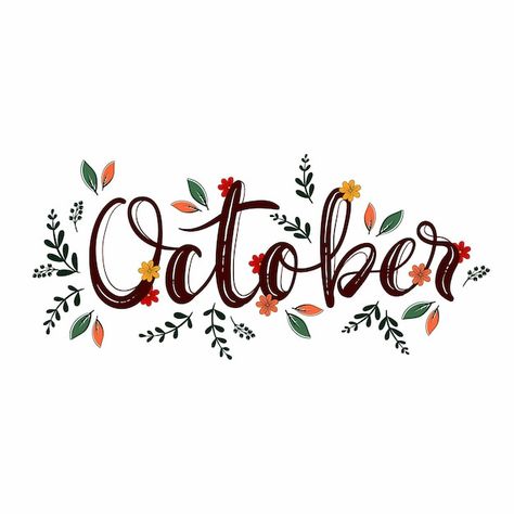 Font With Leaves, October In Cursive, October Word Art, October Hand Lettering, October Calligraphy, October Title, October Font, Monthly Doodles, October Lettering