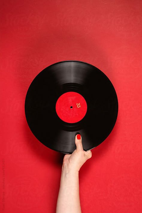 Hand Holding, Red Background, Vinyl Record, Vinyl, Red