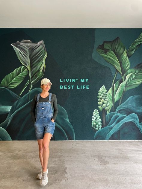 Vidorra McKinney Apartments — Chera Creative Photo Wall Mural, Airbnb Mural, Spa Mural, Botanical Murals, Wall Mural Design, Beach Mural, Interior Murals, Outdoor Restaurant Design, Living Room Wall Color