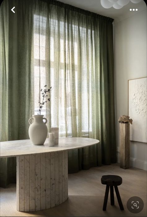 Green Curtains Living Room, Oasis Decor, Green Sheer Curtains, Floor To Ceiling Curtains, Curtain Inspiration, Ceiling Curtains, Sheer Linen Curtains, Linen Curtain, Green Curtains