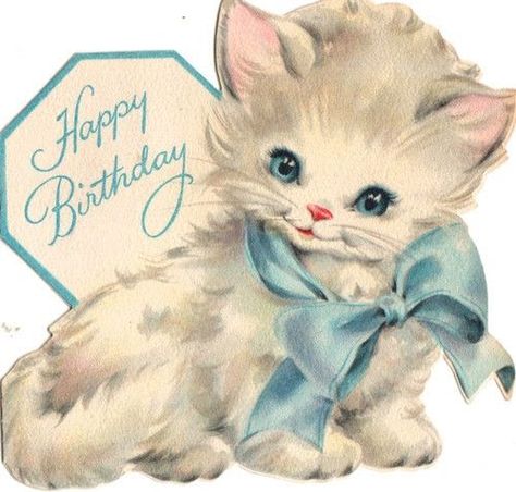 Birthday Tree, Kittens Vintage, Birthday Cat, Kitten Birthday, Cat Birthday Card, Vintage Birthday Cards, Cat White, Image Chat, White Kittens