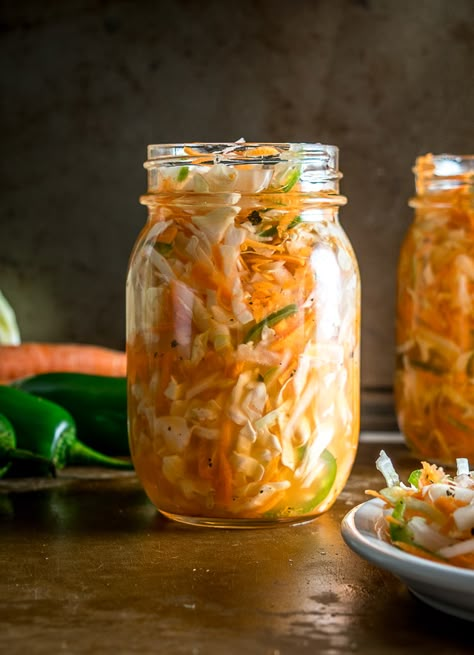 Pickled Cabbage Slaw, Cabbage Relish, Curtido Recipe, Salvadoran Food, Salvadorian Food, Vegan Coleslaw, Fermented Cabbage, Pickled Cabbage, Pickled Veggies