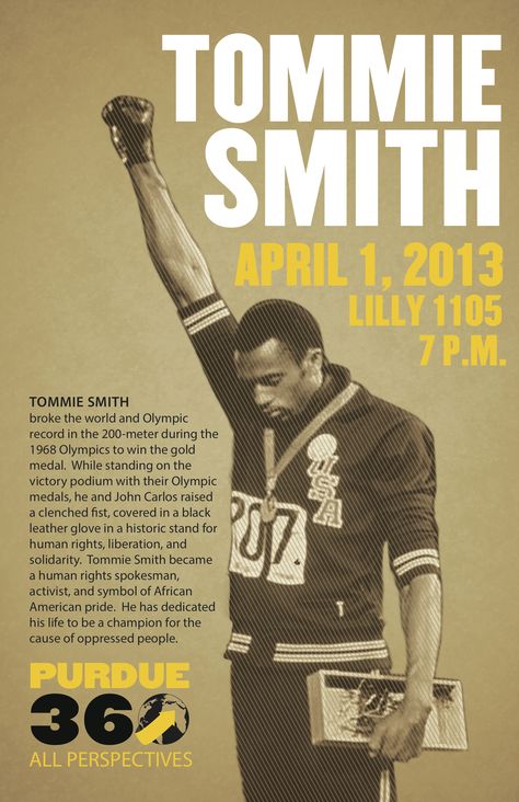 Tommie Smith (born June 6, 1944)[1] is an American former track & field athlete and wide receiver in the American Football League. At the 1968 Summer Olympics, Smith won the 200-meter dash finals and gold medal in 19.83 seconds – the first time the 20-second barrier was broken legally. His Black Power salute with John Carlos atop the medal podium caused controversy at the time as it was seen as politicizing the Olympic Games. It remains a symbolic moment in the history of the American Civil Righ 1968 Olympics Black Power, Black Revolution, Mexico Olympics, Black Power Salute, Luis Gonzaga, Tommie Smith, Thomas Sankara, 1968 Olympics, American Football League