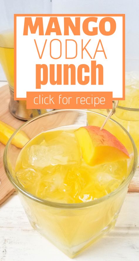 This mango vodka punch is a delicious and refreshing 2 ingredient cocktail for a hot summer day! via @meloutnumbered Mango Punch Alcoholic, Peach Mango Vodka Drinks, Mango Pineapple Vodka Drinks, Svedka Mango Pineapple Recipes, Mango Vodka Drinks Recipes, Mango Vodka Drinks, Mango Alcoholic Drinks, 2 Ingredient Cocktails, Mango Cocktail Recipes