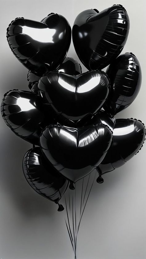 Black Ballon Aesthetic, Instagram Highlight Wallpaper, Black Balloons Aesthetic, Black Aesthetic Birthday, Black Heart Balloons, Girlie Wallpaper Iphone, Ipad Black Wallpaper, Black And Silver Aesthetic, Birthday Background Aesthetic