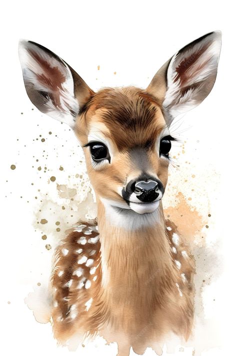 Premium Photo | A watercolor painting of a fawn with a watercolor effect. Bambi Painting, Bambi Watercolor, Fawn Drawing, Bambi Doe, Baby Deer Art, Fawn Painting, Deer Images, Watercolour Animals, Deer Art Print