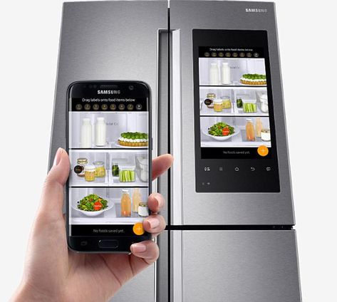 I personally don't have this app but the idea is amazing! Samsung Family Hub Fridge, Samsung Fridge Freezer, Smart Fridge, Smart Refrigerator, Samsung Fridge, Family Hub, Best Smart Home, Samsung Refrigerator, Secret Storage