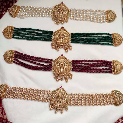 Beads Temple Choker Necklace Collection ~ South India Jewels Temple Choker Necklace, Pearl Choker Necklace Design, Beads Choker Necklace Indian, Latest Choker Necklace Designs, Beads Choker, Pearl Choker Necklace Indian, Gold Jewelry Prom, Wedding Jewelry Sets Bridal Jewellery, Antique Gold Earrings