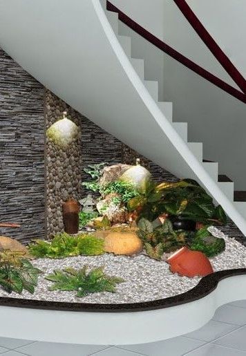 Under Stair Decoration Ideas, Wall Under Stairs, Small Garden Under Stairs, Staircase Garden, Plant Nook, Design Under Stairs, Ideas Under Stairs, Shelves Under Stairs, Under Staircase