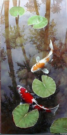 Under Tropic Skies by Terry Gilecki Koi Carp Art, Koi Pond Painting Acrylics, Koi Fish From Above, Terry Gilecki, Under Water Painting, Koi Fish In A Pond, Koi Pond Art, Fish Reference, Ikan Air Tawar