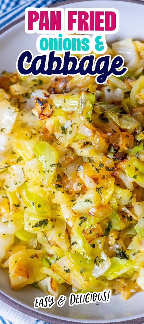 Easy Caramelized Cabbage - Delicious, buttery caramelized cabbage and onions are a salty, simple, and totally crave-worthy side dish! #caramelizedcabbageonions #sidedishes Cabbage And Onions Sauteed, Steam Cabbage Recipe, Sauteed Cabbage And Onions, Potatoes And Cabbage Recipes, Cabbage And Potatoes Recipes, Cabbage And Eggs, Skillet Cabbage, Caramelized Cabbage, Fried Cabbage And Potatoes