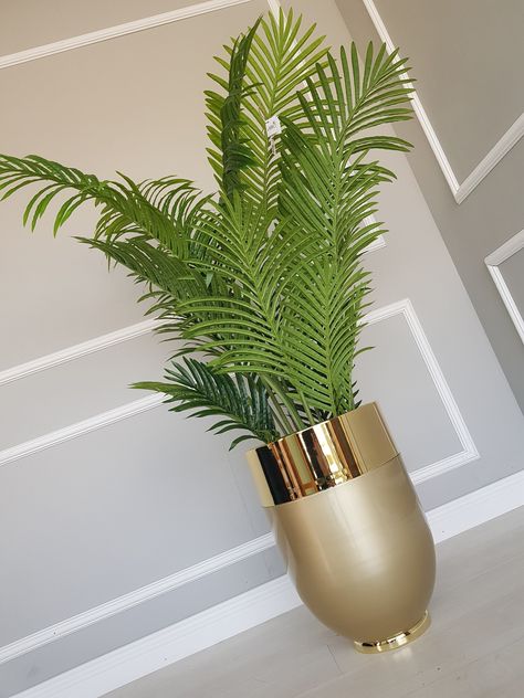 Luxury Planters, Gold Planter Pots, Indoor Plants Decor Living Room, Gold Planter With Stand, Gold Pots For Plants, White And Gold Planter Pots, Orchid In Gold Vase, Gold Planter, Black Living