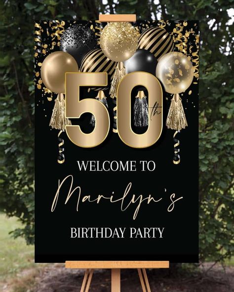 50th Birthday Welcome Sign Printable Template - Announce It! 50th Womens Birthday Party Ideas, 50tj Birthday Party Ideas For Men, 50birthday Party Ideas, All Black 50th Birthday Party Ideas, 50th Birthday Poster Board Ideas, Winter 50th Birthday Party Ideas, 50 Year Old Party Ideas, Black And Gold 50th Birthday Ideas, 50th Bday Decoration Ideas