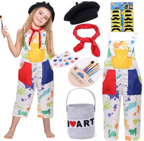 Price: $18.99#tacobear #artist #costume #overalls #beret #beard #paint #bucket #halloween #career #outfit #girls Artist Career Day Costume, Costume With Overalls, Costumes With Overalls, Artist Costume, Career Costumes, Pretend Play Costumes, Outfit For Boys, Carnival Dress, Creepy Costumes