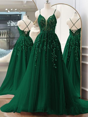 Green Prom Dresses, Robes Glamour, Green Evening Dress, Green Prom, Green Tulle, Lace Party Dresses, Lace Formal Dress, Long Prom Dresses, Green Prom Dress