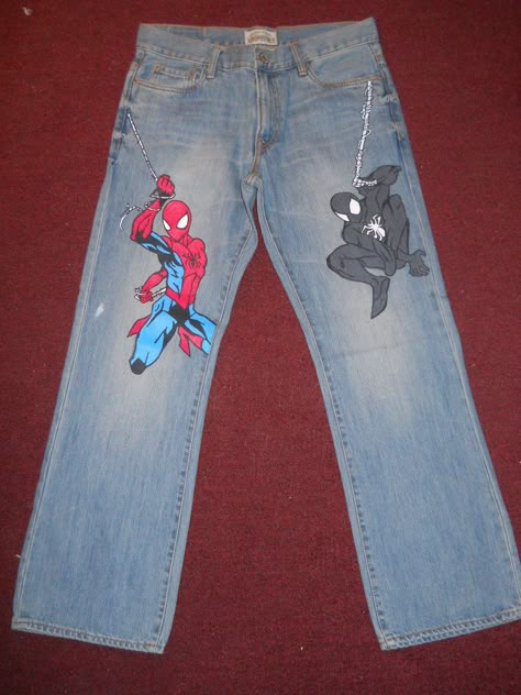 Spiderman Pants by ManaOverdose Spiderman Pants, Pants Template, Spiderman Design, Spiderman Painting, Spiderman Room, Spiderman Outfit, Lego Costume, Spiderman Gifts, Geeky Clothes