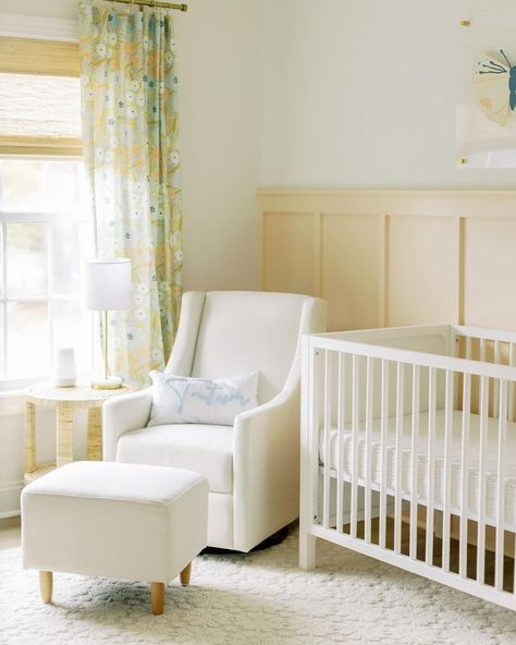 No June gloom around here! This nursery's butter yellow walls, paired with our Ida Woven Crib, make for a space that's always sunny and bright🌞 Thanks for sharing, @sarahkatephotographync! Butter Yellow Nursery, Yellow Board And Batten, Pastel Yellow Nursery, Light Yellow Nursery, Yellow Girl Nursery, Pale Yellow Nursery, Butter Yellow Walls, Yellow Nursery Ideas, Pink And Yellow Nursery