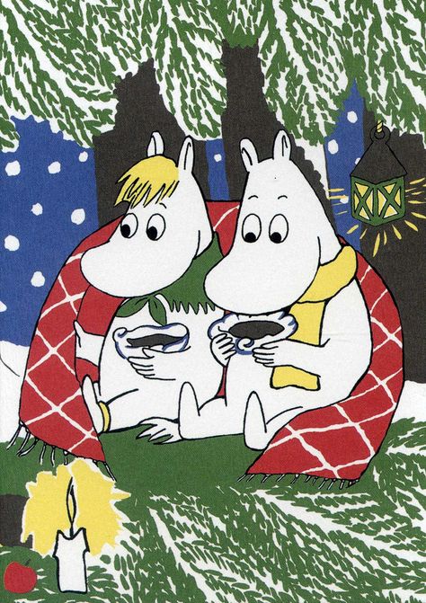 Christmas Moomins - Tove Jansson Moomin Christmas, Moomin Winter, Moomin Wallpaper, Moomin Valley, Tove Jansson, Christmas Cartoon, Christmas Cartoons, Christmas Postcard, Children's Book Illustration