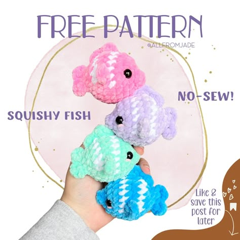 🐟 FREE PATTERN 🫧 No-Sew Squishy Fish! This new free pattern is to thank you for 100k sales on Etsy!!! 🩵🫶 Hope you like… | Instagram Baby Grinch Crochet Pattern Free, Crochet Fish Bowl, Crochet Pattern Plushies, Small No Sew Amigurumi, Crochet Ocean Theme, Crochet Small Plushies Free Pattern, Free Crochet Fish Patterns, Free Crochet No Sew Pattern, Free Fish Crochet Pattern