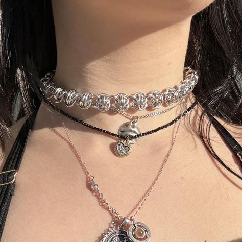 Silver chainmail choker 
Handmade by me! 
Aluminum... - Depop Punk Jewelry, Punk Goth, Chain Mail, Accessories Jewelry Necklace, Women Accessories Jewelry, Handmade Necklaces, Handmade Silver, Women's Accessories, Vintage Designs