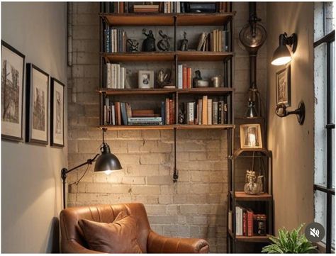 Historic Industrial Interior Design, Brooklyn Homes Interiors, Industrial Reading Nook, Industrial Cottage Style, Loft Apartment Layout, Loft Home Office, Industrial Apartment Decor, Deco Loft, Brooklyn Loft