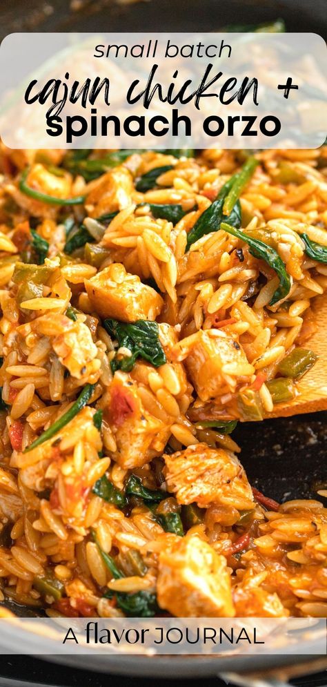 Cajun Chicken Orzo with Spinach Cajun Chicken Orzo, Orzo Recipes Healthy, Orzo Recipes Side, Orzo Dinner Recipes, Orzo With Spinach, Cajun Seasonings, Tomatoes And Chicken, Fresh Spinach Recipes, Spinach Orzo