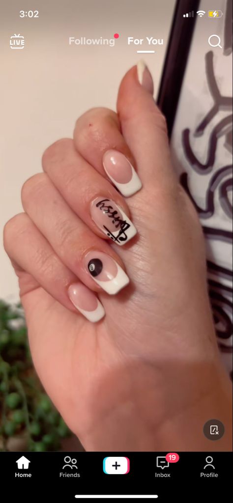 stussy nails 8ball nails eight ball 8ball Acrylic Nails, 8 Ball Acrylic Nails, 8 Ball Nail Design, Eightball Nails, 8ball Nail Design, Nails 8 Ball, 8 Ball Nail Art, Stussy Nails, Eight Ball Nails