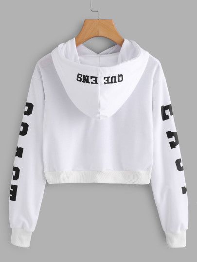 Crop Pullover, 50 Style, Sweatshirt Women, Cropped Sweatshirt, Women Hoodies Sweatshirts, Karen Millen, Printed Sleeves, Crop Sweatshirt, Hooded Sweater