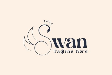 Swan minimalist logo(unused) Swan Logo Design Ideas, Swan Logo Design, Swan Decoration, Feather Logo, Pink Swan, Duck Logo, Wedding Photo Studio, Swan Logo, Crown Logo