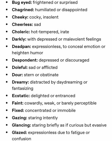 Character Likes And Dislikes Ideas, Fictional Diseases List, Character Likes And Dislikes, Describe Facial Expressions, Likes And Dislikes, Book Stuff, Words To Describe, Facial Expressions, Facial