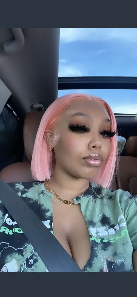 Pink Frontal Wig Hairstyles, Pink Bob Black Women, Frontal Ideas, Bob Middle Part, Pink Bob Wig, Pink Bob, Bob Ideas, Pink Wigs, Frontal Wig Hairstyles