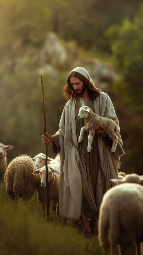 Jesus Is My Shepherd, Jesus With Sheep, The Chosen Wallpaper, Christmas Shepherds, Sheep And Shepherd, Jesus The Shepherd, Lamb Wallpaper, Jesus With Lamb, Good Shepherd Jesus