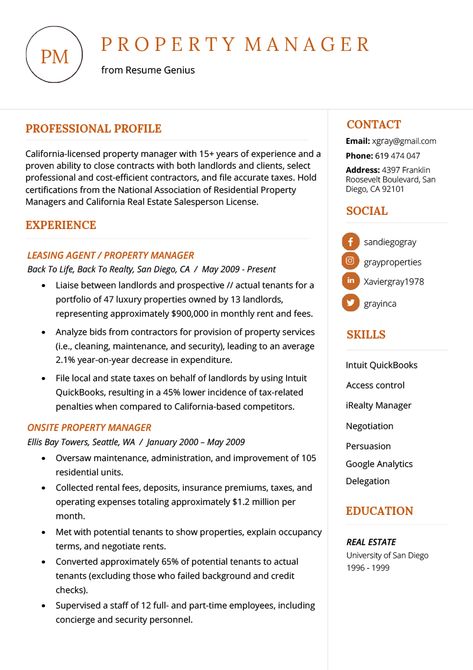 Property Manager Resume Example & Writing Tips | Resume Genius Property Manager Resume, Property Manager Aesthetic, Leasing Office Ideas Property Management, Property Management Organization, Simple Resume Examples, Property Management Marketing, Business Analyst Resume, Professional Resume Examples, Free Resume Examples