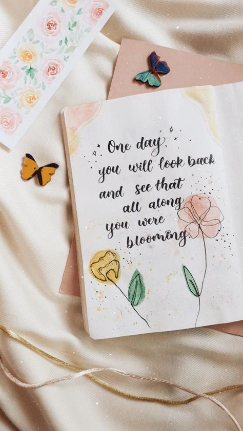 Blooming Aesthetic Quotes, Aesthetic Doodles Flowers, All Along You Were Blooming, Flower Journal Aesthetic, Floral Quotes Aesthetic, Aesthetic Quotes About Flowers, Aesthetic Calligraphy Quotes, Positive Manifestation Wallpaper, Quotes About Flowers Blooming