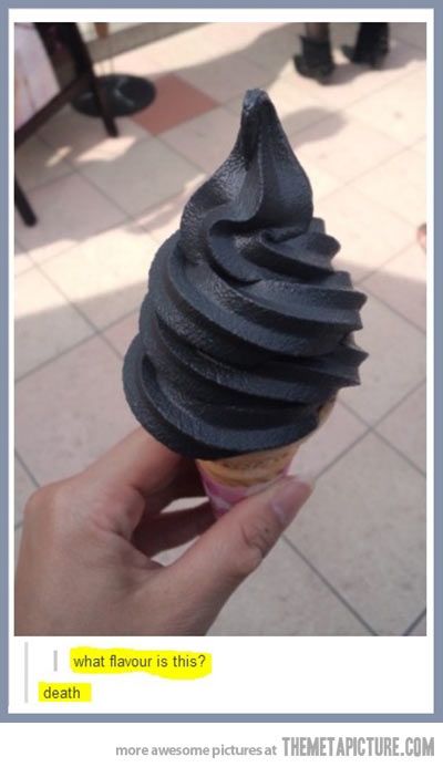 CAN'T. STOP. LAUGHING. Licorice Ice Cream, Black Ice Cream, Well That Escalated Quickly, Black Ice, Black Sesame, An Ice Cream, Ice Cream Flavors, Gordon Ramsay, Have A Laugh