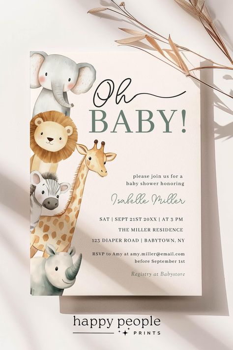 Editable Safari Baby Shower Invitation Template Oh Baby Jungle Invite Gender Neutral Safari Animals Party Invite Instant Download HP075A - Etsy Netherlands Safari Theme Baby Shower Ideas, Vintage Baby Rooms, Jungle Safari Baby Shower, Safari Invitations, Baby Jungle, Baby Shower Invites Neutral, Baby Shower Safari Theme, Gender Reveal Party Theme, Animals Party