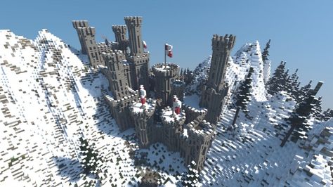 Mountain Fortress Minecraft Project Minecraft Snowy Mountain Castle, Minecraft Mountain Fortress, Mountain Side Base Minecraft, Minecraft Medieval Fortress, Minecraft Castle On Mountain, Minecraft Citadel, Mountain Fortress, Mountain Castle Minecraft, Mountain Base Minecraft