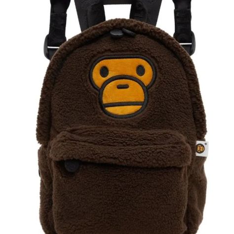 Bape BABY MILO MINI FUR BACKPACK Bape Backpack, Sherpa Backpack, Bape Milo, Brown Stuff, Bape Outfits, Fur Backpack, Essentials For Men, Baby Milo, Face Patches