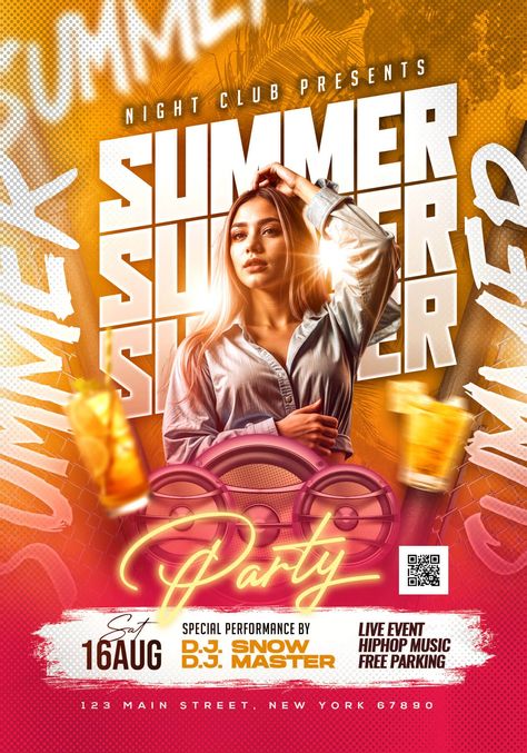 Free Flyer | Summer Beach Party Flyer Design PSD | Flyer PSD Beach Party Flyer, Club Posters, Free Flyer Design, Party Flyer Design, Happy Hour Party, Spa Flyer, Cafe Lounge, Psd Free Photoshop, Promo Flyer