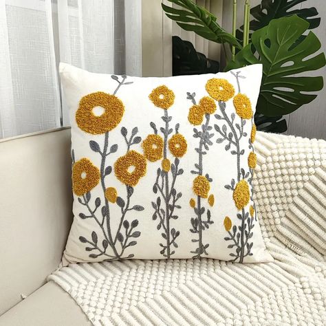 Temu | Explore the Latest Clothing, Beauty, Home, Jewelry & More Guest Bedrooms, Mustered Yellow, Yellow Room Decor, Brown Couch Living Room, Scottish Homes, Embroidered Throw Pillows, Family Room Decorating, Bedroom Sofa, Decorative Throw Pillow Covers