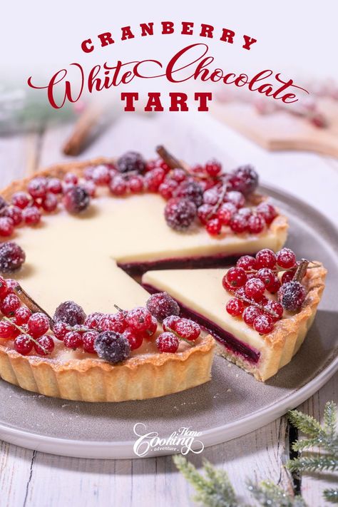 This Cranberry White Chocolate Tart is a delicate and elegant dessert you can prepare for Christmas. It is one of the most beautiful, colorful and flavorful tarts I have ever prepared. Colorful Dessert Recipes, Cranberry Tart Recipe, Tart Christmas, Holiday Tarts, Cranberry Pistachio Fudge, Cranberry Recipes Dessert, White Chocolate Tart, Holiday Cheesecake, White Chocolate Desserts