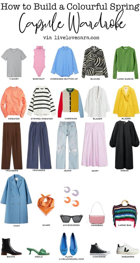 How to Build a Colourful Spring Capsule Wardrobe 2022 - livelovesara Casual Spring Capsule Wardrobe, Spring Capsule Wardrobe 2022, Capsule Wardrobe 2022, Plus Size Capsule Wardrobe, Capsule Wardrobe Women, Colorful Wardrobe, Cardigan Blazer, Travel Capsule Wardrobe, Spring Capsule