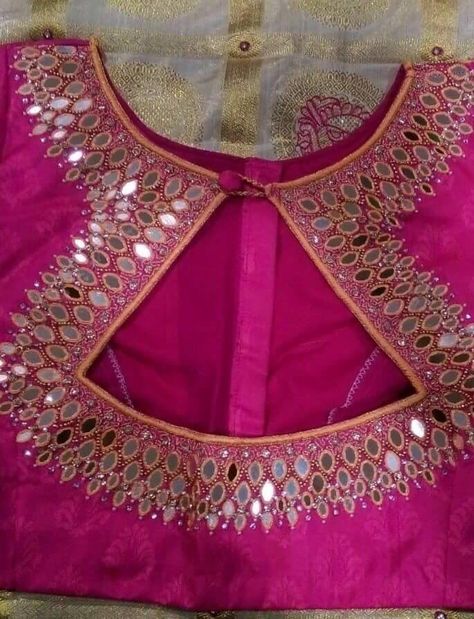 Pattu Sari, Mirror Work Blouse Design, Saree Blouse Neck Designs, Backless Blouse Designs, Blouse Back Neck Designs, Sari Blouse Designs, Saree Blouse Patterns, Silk Saree Blouse Designs, Ladies Blouse Designs