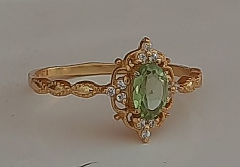 Wedding Rings Gorgeous, November Birthstone Ring Vintage, Intricate Ring Designs, 70s Engagement Rings, Peridot And Diamond Ring, Sapphire And Peridot Ring, Engagement Ring Crystal Stones, May Birthstone Ring, Gold Rings Emerald