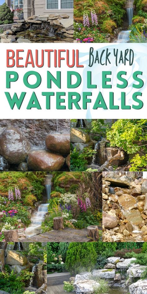 images of pondless waterfalls Waterfalls Backyard Diy, Diy Pondless Waterfall, Water Wall Diy, Backyard Pondless Waterfall, Waterfall Designs, Waterfall Landscaping, Outdoor Waterfall Fountain, Diy Garden Decoration, Pondless Water Features