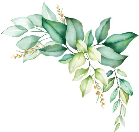 Green Flowers Watercolor, Green Floral Painting, Mural Cafe, Digital Invitations Wedding, Doodle Frames, Landscape Tattoo, Flowers Clipart, Organized Life, Best Planners